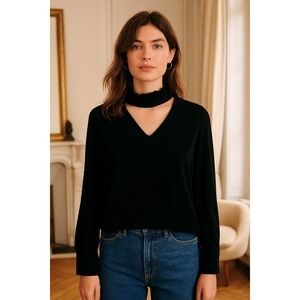 Of Mercer Made in NY Silk Black Top Tie Neck Dark Chic Romantic Quiet Luxury